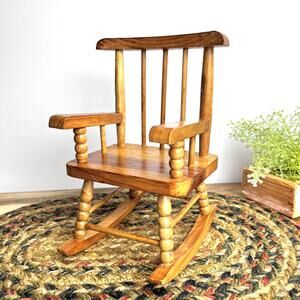 Vintage Wood Spindle Doll Rocking Chair 7.5" Tall Cottage Home Decor Handcrafted